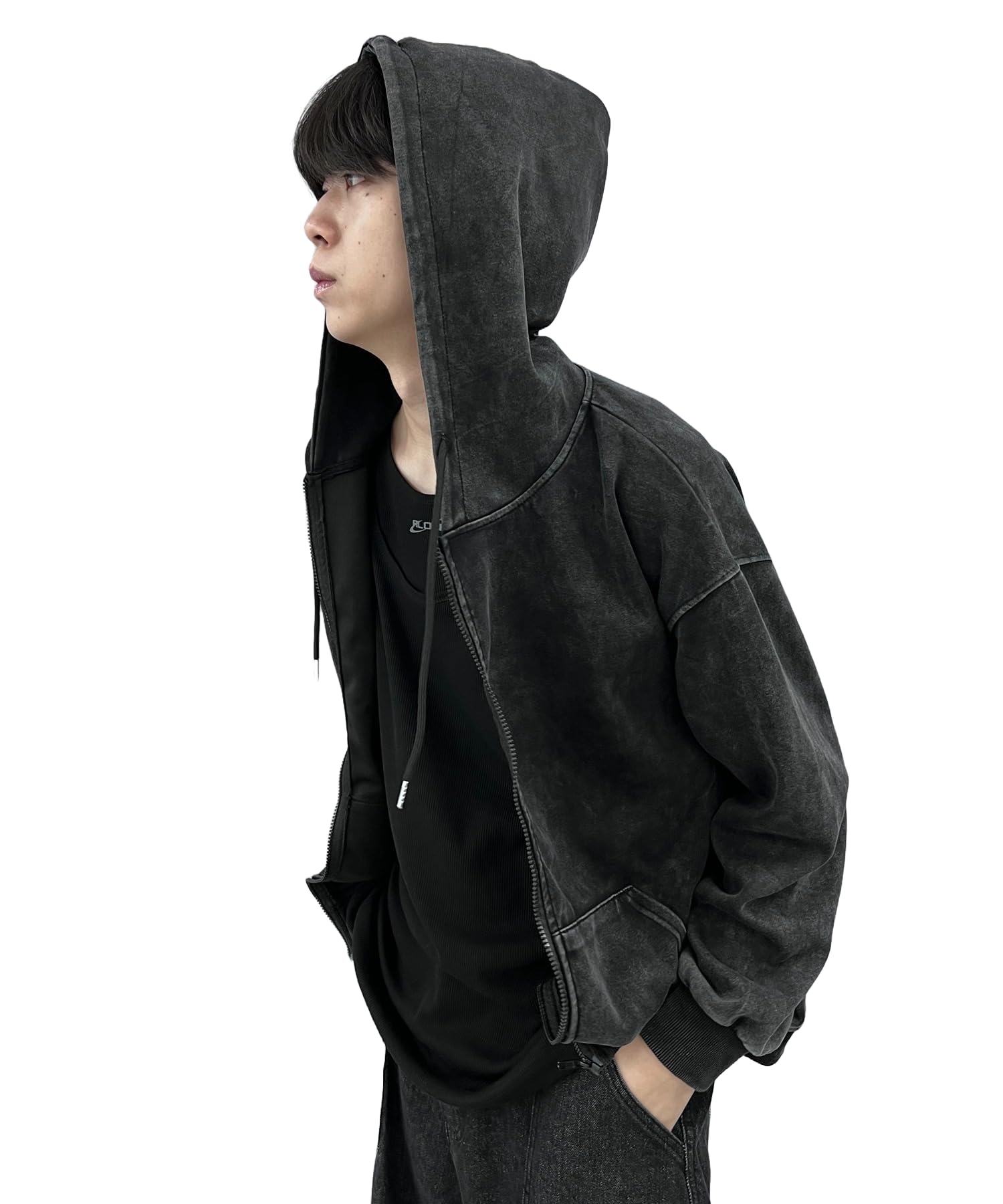 

WEGO Figments Pigment Zip Long Size Sumikuro Hoodie, Sweatshirt, Sleeve, Spring/Summer Clothes, Women s, F,