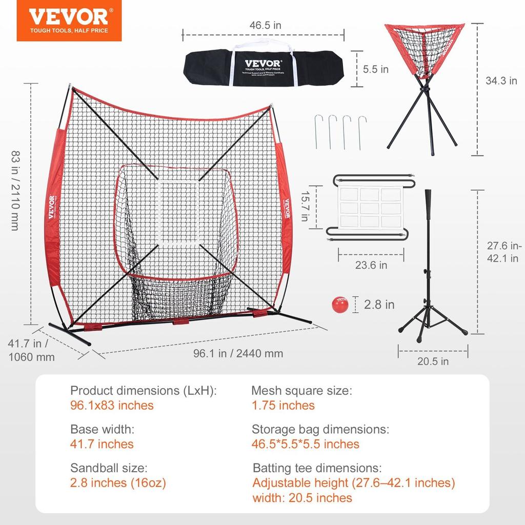 7x7 Ft Baseball Softball Practice Net, Portable Baseball Training Net for Hitting Catching Pitching, Backstop Baseball Equipment with Bow Frame, Carry