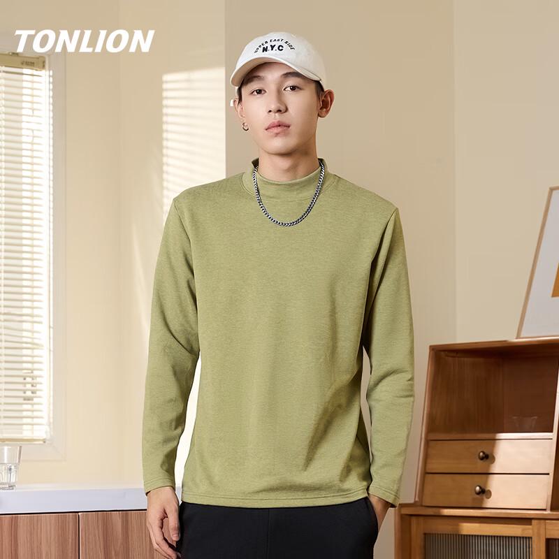 TonLion Men's Fleece-Lined Semi-High Collar Thermal T-Shirt