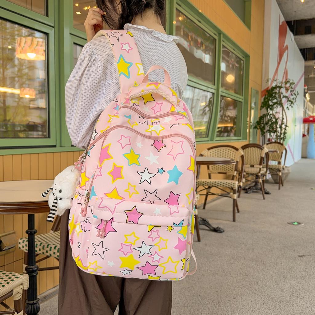 Schoolbag Five-pointed Star Schoolbag for Female Junior High School Students To Reduce the Burden Ins Niche Students Backpack Large Capacity Wide
