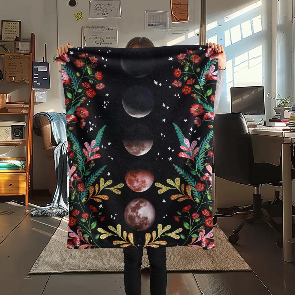 

1Pc Floral Moon Print Flannel Blanket, High quality Comfortable for All Seasons, Home Decor, Warmth and Comfort, Perfect for Gifts 80cm x 120cm