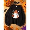 Ghost Holding Pumpkin And Milk Tea Print Women Streetwear Sport Y2K Sweatshirt Autumn Casual Sweatshirts Soft Thicken Clothing