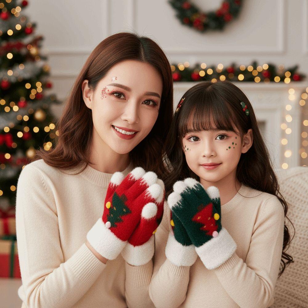 Red Green Winter Knit Mittens Knitted Woolen Touchscreen Full Finger Christmas Gloves Party Wear