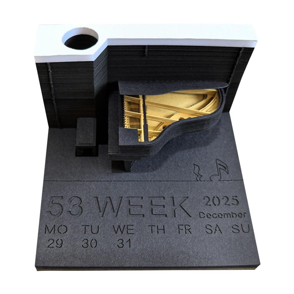 Piano Desk Calendar 2025 Time Piece Calendar 3D Calendar Paper Carving Art Memo Pad Notepad for Desktop Decoration