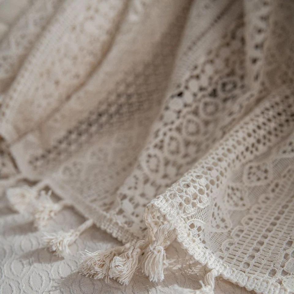 Vintage Boho Quasten Häkelgardinen Stangentasche Fensterpaneel Heim Zimmer Dekor