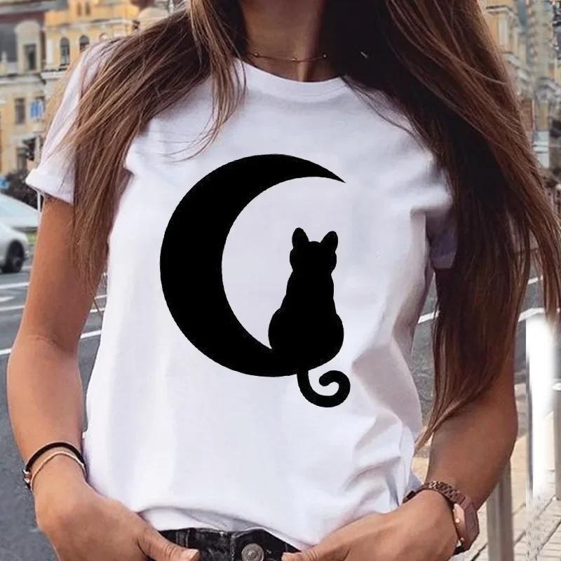 Cute Cat Animal Print T-shirt Round Neck Women's Blouse Fashion Women's Graphic Harajuku Aesthetics
