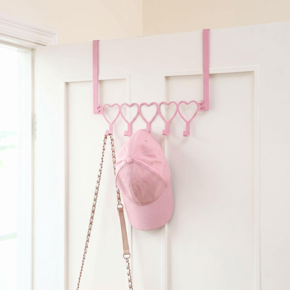 Heart Shape Over the Door Hanger Pink Heart Shaped Hooks Towel Rack Home Bedroom Bathroom