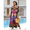 Plus Size Beach Print Dress for Women Bat Sleeve Bikini Suntan Cover Up