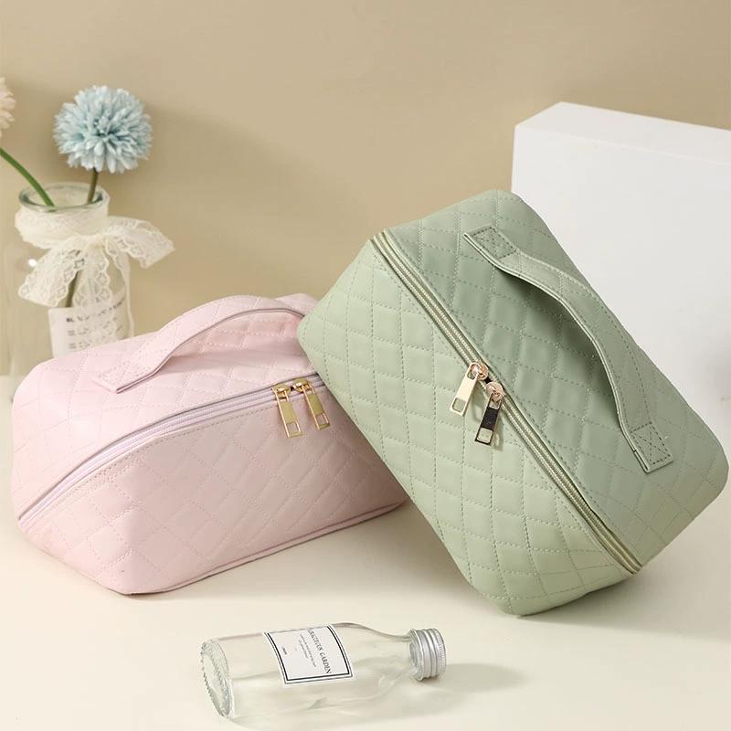 Neue einfarbige, einfache PU-Kosmetiktasche mit großer Kapazität, Kosmetiktasche, Make-up-Tasche, Reisetasche, tragbarer Hautpflege-Toilettenartikel-Organizer