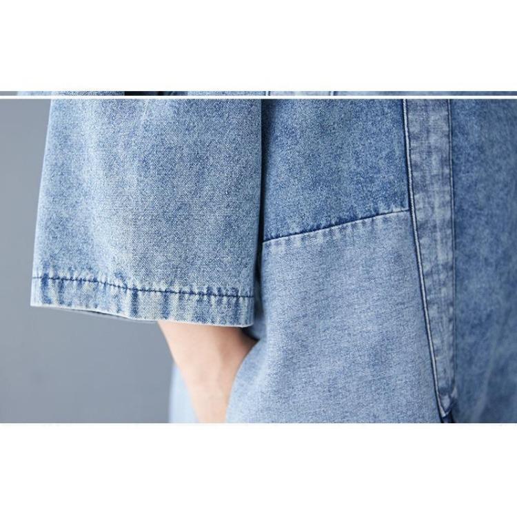New Vintage Summer Denim Dress Women Plus Size Elegant Loose Blue Maxi Basic Dresses O Neck