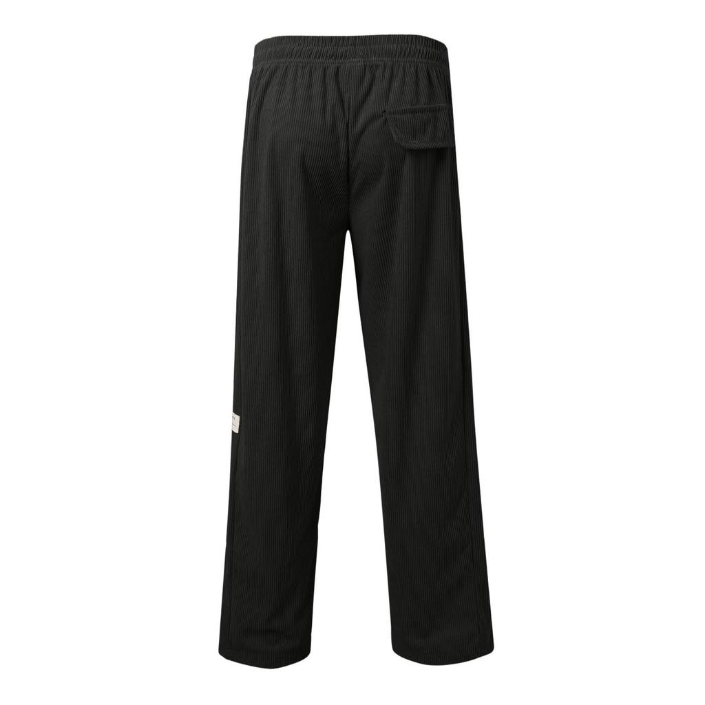 Men's Corduroy Drawstring Casual Pants, Loose Fit Straight Wide Leg Trousers