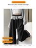 Black Polka Dot High Waist Lace Trim Wide Leg Sporty Pants for Women - Slimming, Casual, Spring/Autumn 2025
