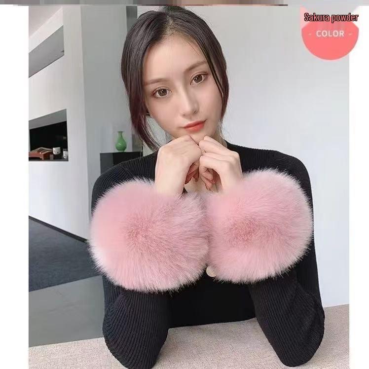 Fluffy Faux Fox Fur Windproof Wrist Warmers