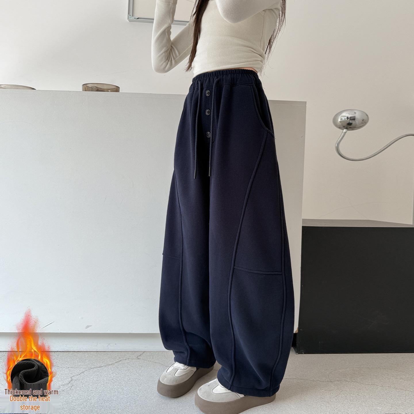 

Модные широкие треккинговые штаны для девочек-подростков – стиль осень/зима 2025 170 cm чёрный/тёмно-синий