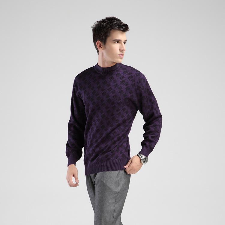 Brand Men's Autumn Round Neck Plaid Wool Sweater - Soft, Comfortable, Fashionable Pullover