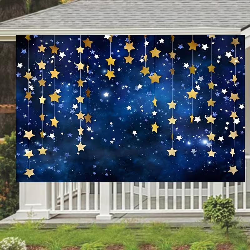 2D Twinkle Star Backdrop Navy Blue Galaxy Baby Shower Photo Studio Background