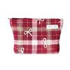 Embroidered Bow Pattern Checked New Year Valentine's Day Gift New Style Makeup Bag Toiletry Bag Inner Bag Storage Bag