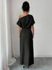 Summer Off-Shoulder Dress for Women, Solid Color Split Elegant Slim Fit Bodycon Maxi Dress