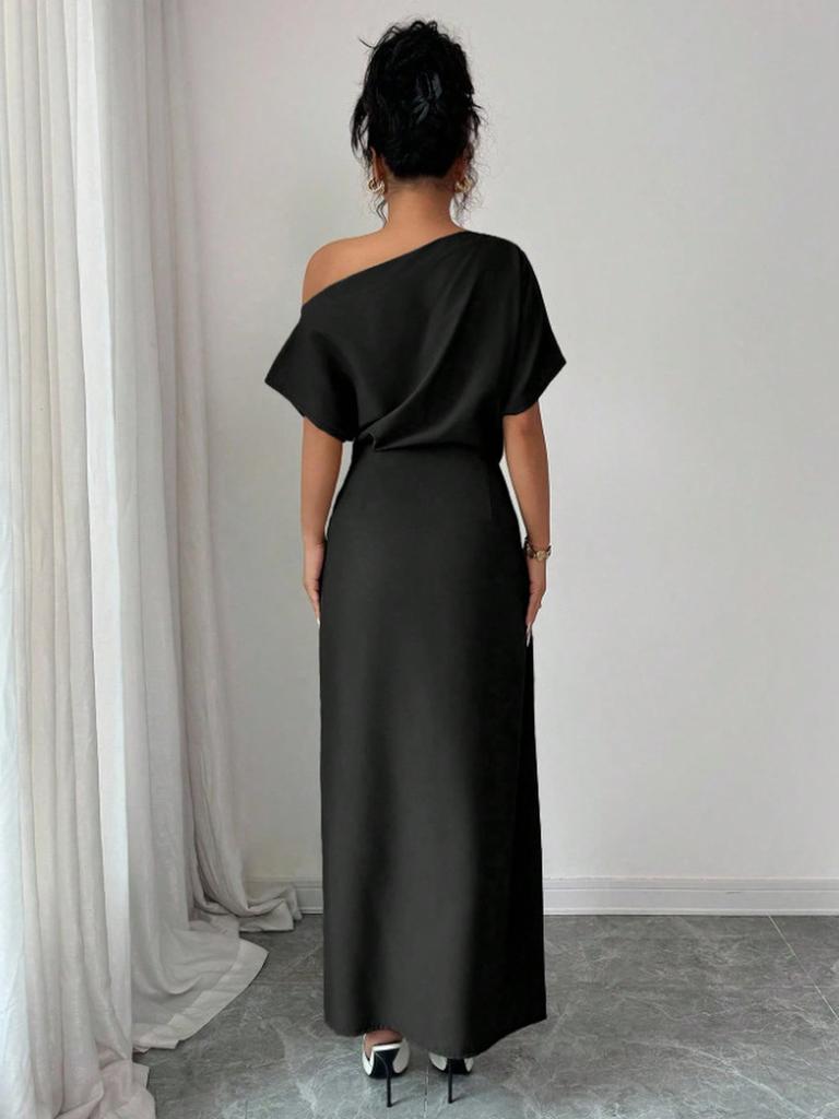 Summer Off-Shoulder Dress for Women, Solid Color Split Elegant Slim Fit Bodycon Maxi Dress