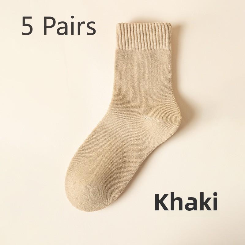 5 Pairs of Thick and Fleece Warm Loop Mid Calf Cotton Socks for Women In Autumn and Winter