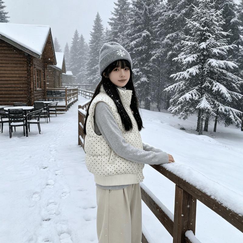 Sweet polka dot knitted splicing twist sleeves winter cotton clothes women's loose short warm thickened bread clothes jacket
