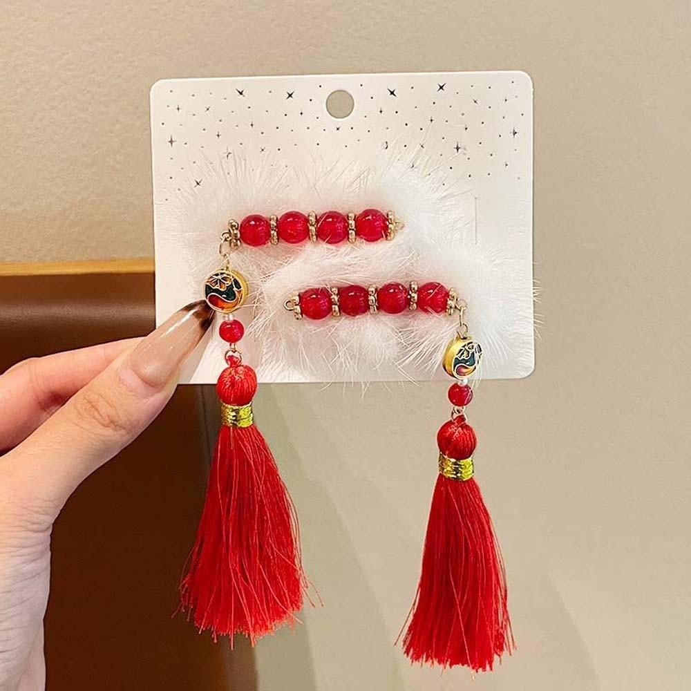 Lion New Year Tassel Hair Hoop Embroidered Bow Ancient Style Hair Clips Winter