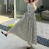 Cross-Border European and American Summer New Striped Spaghetti Strap Dress for Women, Elegant Waist-Cinching Off-Shoulder Tube Top Long Dress