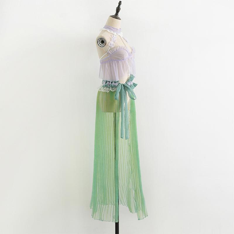 Hot Erotic Sexy Mermaid Roleplay Allure Deep V Lace Lingerie Mesh Babydolls Perspective Exotic Porn Dress With Pearl Chain