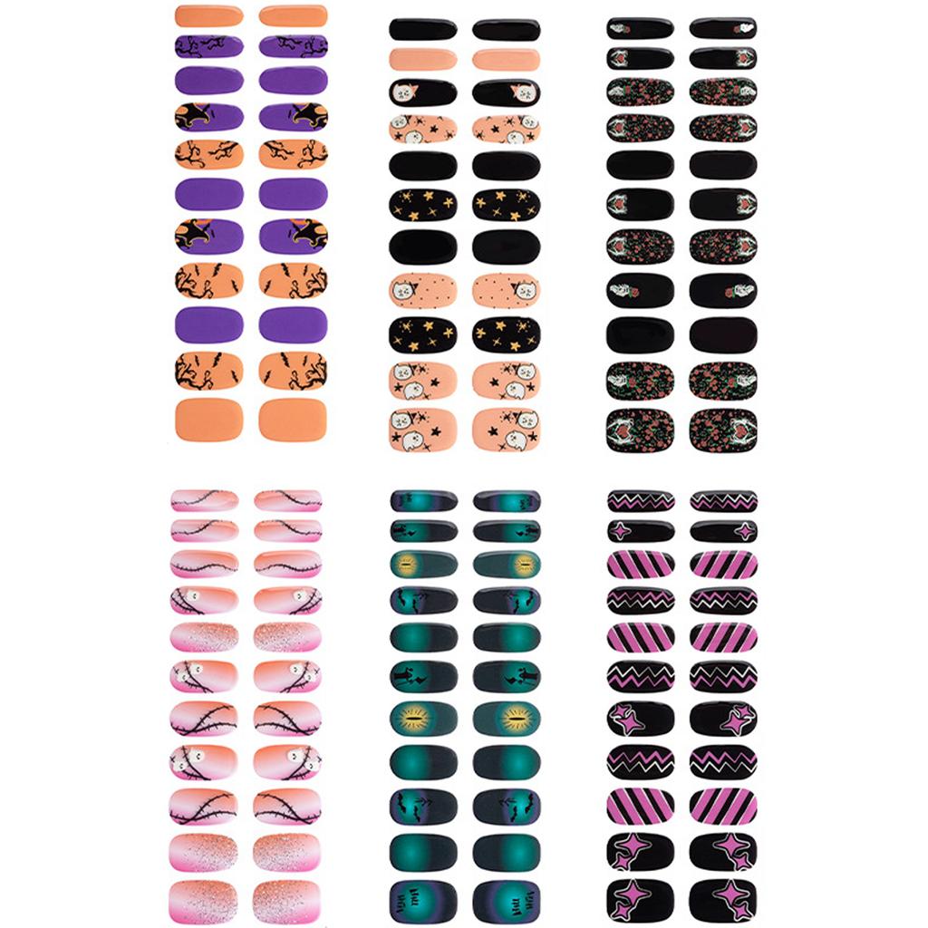 Halloween Nails Stickers Nails Polish Strips Semi Cured Gels Nails Strips Manicures Stickers Full Nails Wrap for Woman