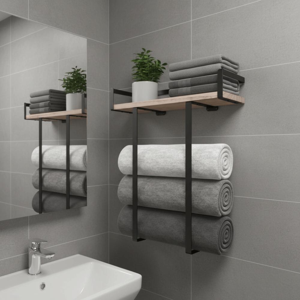 Wood and Iron Bathroom Shelf Rust Proof Storage Rack Wall Mounted Shelf  Kitchen Storage