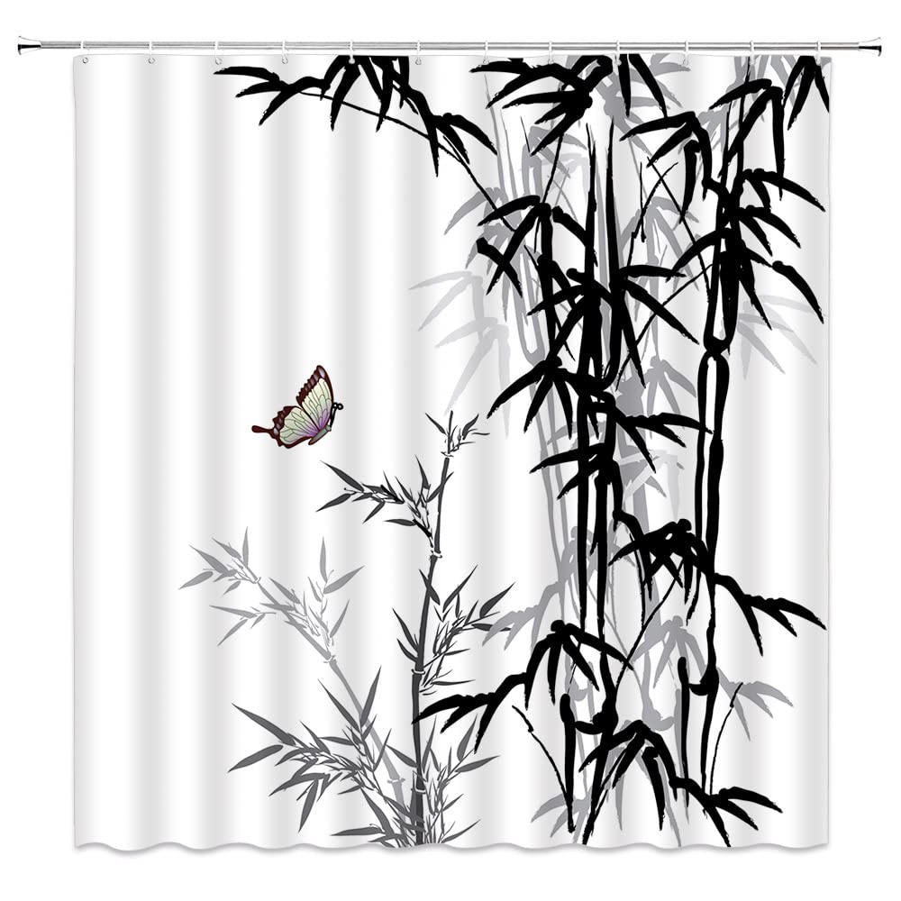 Landscape Shower Curtain Spring Season Pink Flower and Pavilion Scenery on Lake Chinese Style Bathroom Decor Hanging Curtain with Hooks