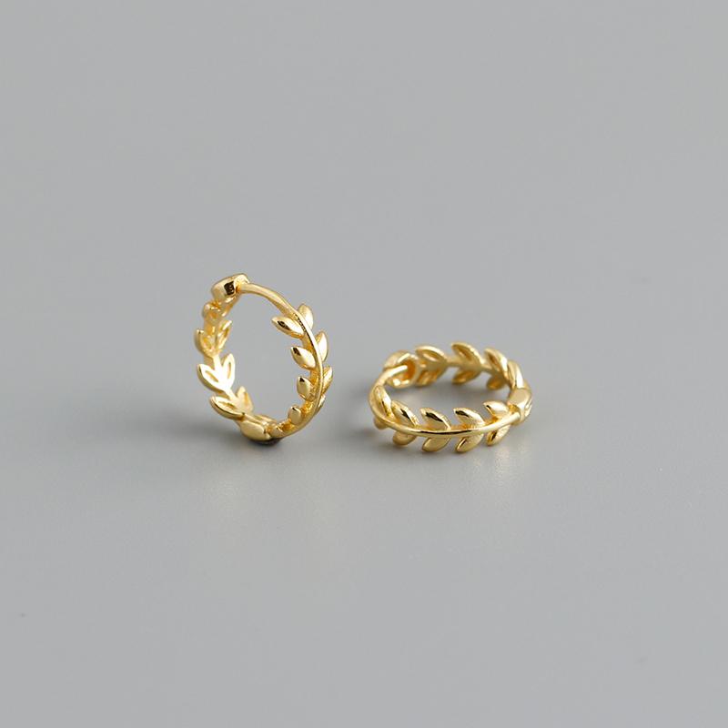 WANTME 925 Silver Minimalist 18k Gold Plated Leaf Stud Earrings for Women Charm Teen Party Jewelry Ear Buckle Female