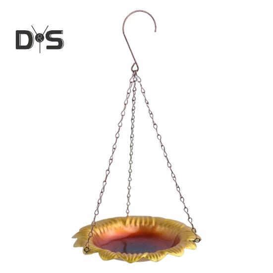 

Подвесной поднос для кормушки для диких птиц, металлический поднос для кормления семян в форме цветка, украшение для сада на открытом воздухе, для заднего двора, лужайки, патио жёлтый