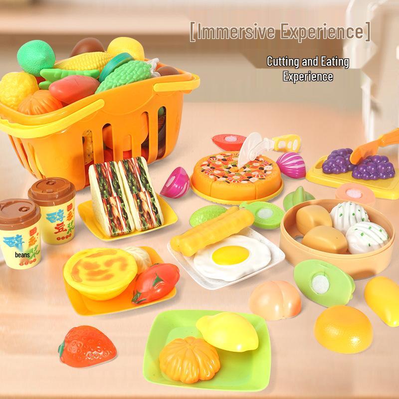 Cross-Border Kids' Fruit Cutting Toy Set: Simulation Veggie & Fruit Basket with Role-Playing Pizza Kitchenware for Boys & Girls