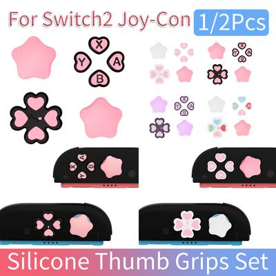 1/2Set D-Pad Button Cap Set for Switch2 Joy-Con Cute Silicone Soft ABXY Key Buttons Sticker Thumb Sticks Thumb Sticks Grip Cover