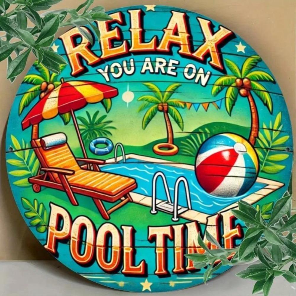 Tropical Pool Metal Wall Art Relaxing Decor No Electricity Holiday Gift