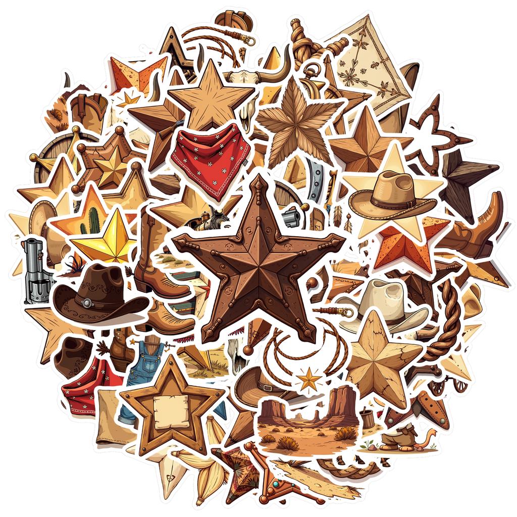 35pcs-150pcs Western Western Decals Vintage Star Star Sticker Pack Cowboy Stickers For Phone Laptop