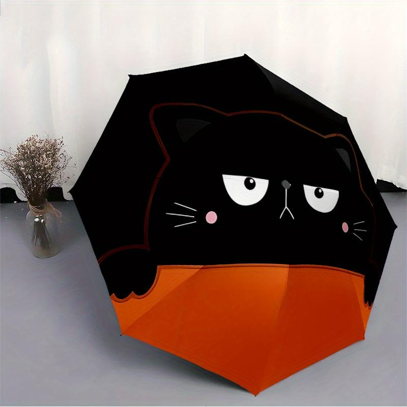 1 Stück Katze Halloween Automatisches Öffnen/Schließen Regenschirm Stabiler Eisenrahmen, Kompakter Reise Regenschirm - Perfektes Geschenk für Frauen, Männer, Geburtstage046