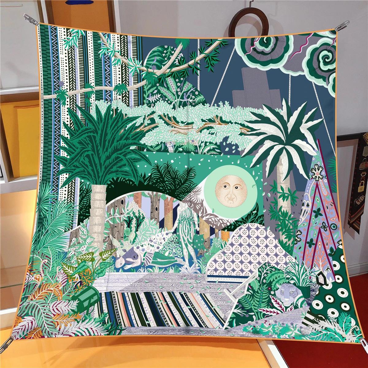 

Summertime 90*90Cm Floral Scarf Shawls Fashion Beach Sunscreen Silk Scarves Print Square Headband Bandannas