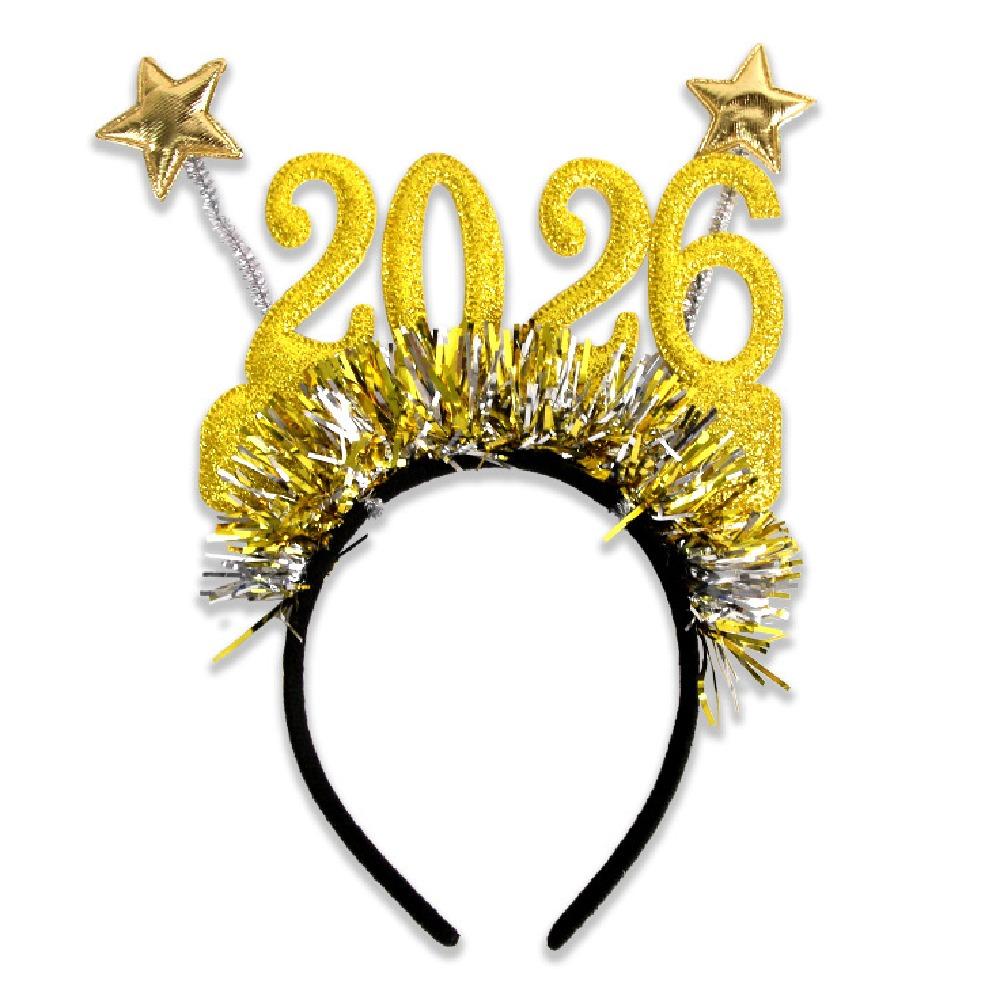 Cute 2026 Happy New Year Headband Sequin New Year Decorative Glasses  New Year Dress Up