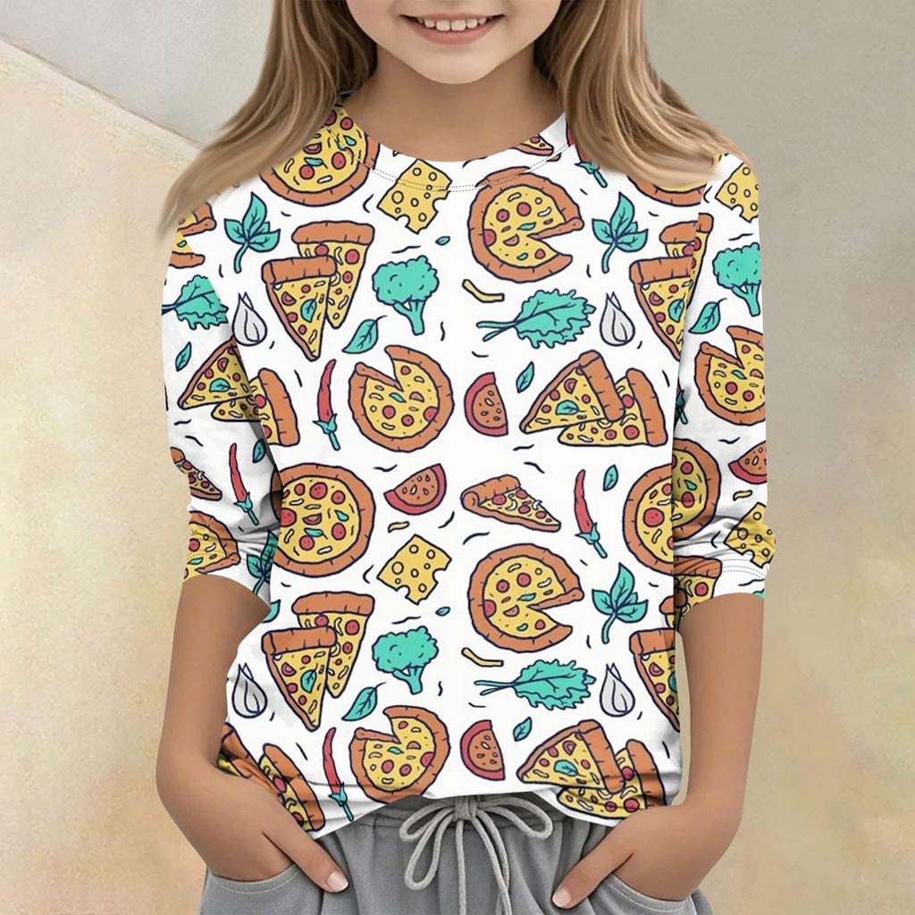 Children's Printed Round Neck Seven Quarter Sleeve Casual T-shirt