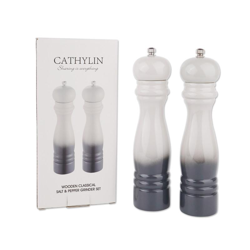 2 stk 22 cm salt- og pepperkvern, krydderkvern i massivt tre med sterk justerbar keramisk kvern, kjøkkenverktøy