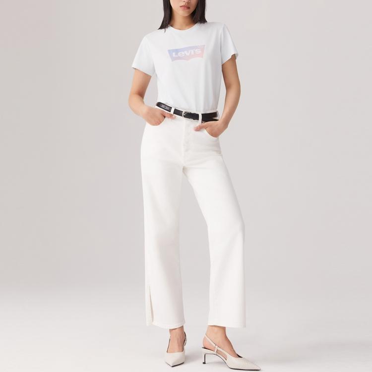 Levis Casual Comfortable Simple Logo Print Round Neck Short Sleeve T-Shirt Women T-Shirts White 002YQ-0000