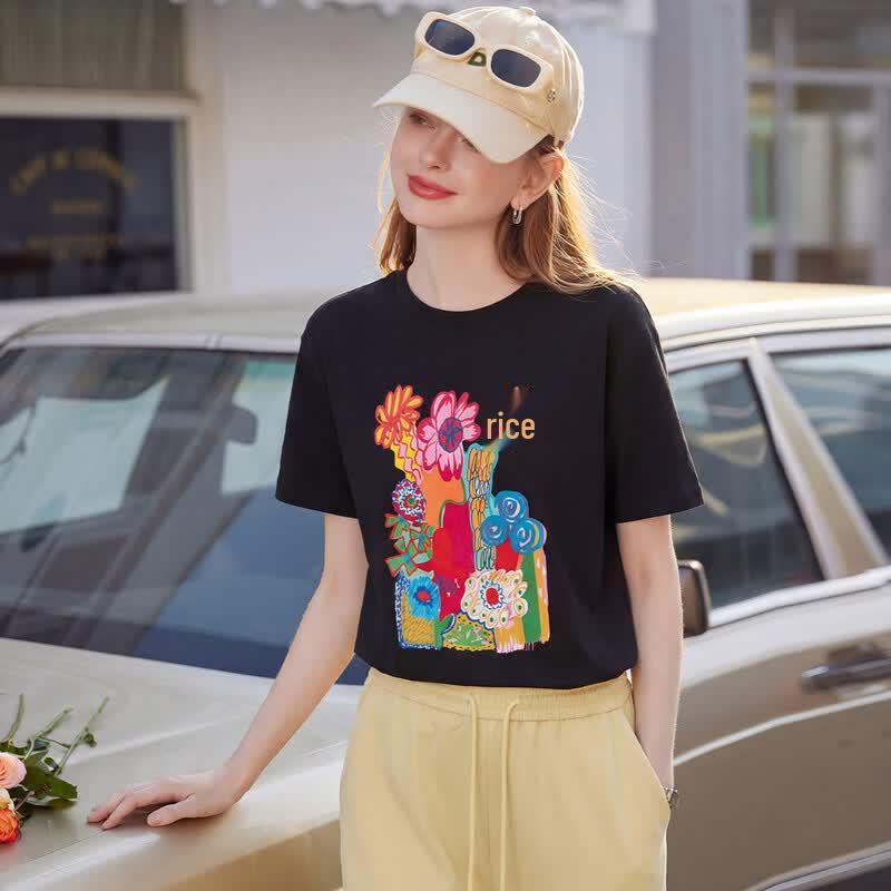 Bailuyu Women s Casual Printed Short-Sleeve T-Shirt XL