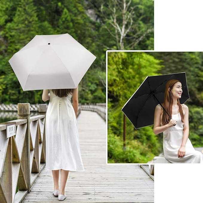 Parasol z ochroną UV, lekki, składany, 6 żeber, kompaktowy, składany parasol z filtrem UV, wygodny do noszenia w słoneczne i deszczowe dni, instrukcja obsługi
