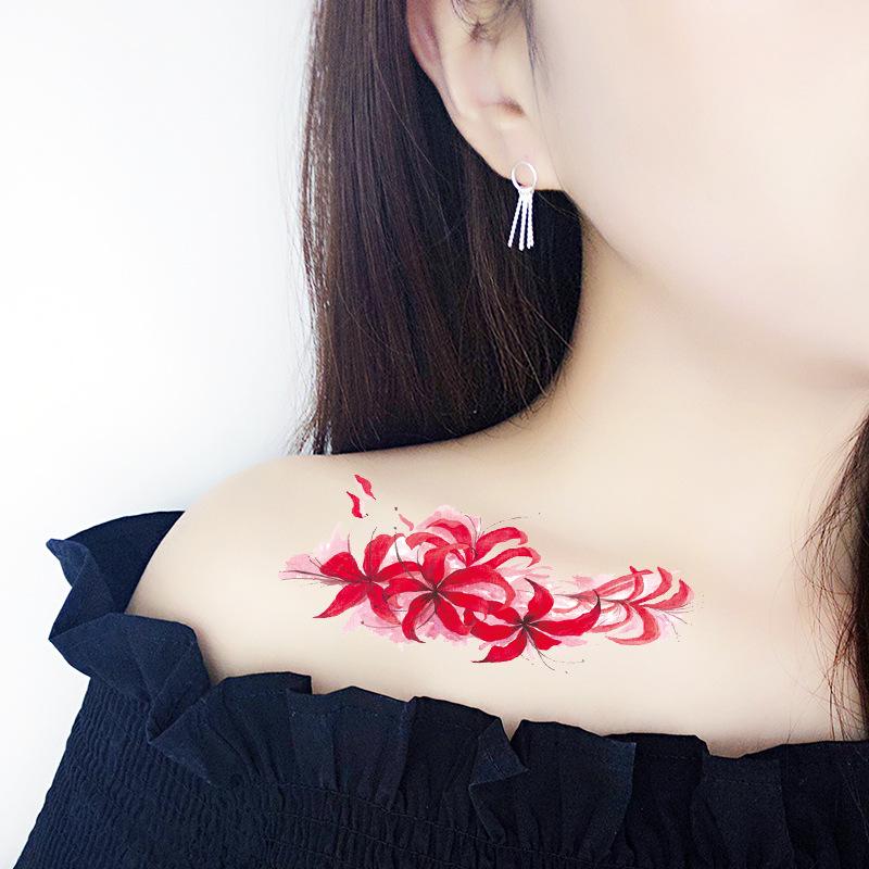 30-teilige Higanbana wasserfeste Tattoo-Aufkleber: Langlebiges, Unisex Kleines Blumiges Schlüsselbein-Design