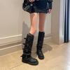 Boots Women's Coarse Heel Pants Boots British Vintage Boots Fried Street Spice Girl Skinny Belt Buckle Boots