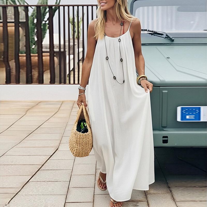European and American women's clothing, new spring models, fashionable solid color backless suspender holiday dress dress