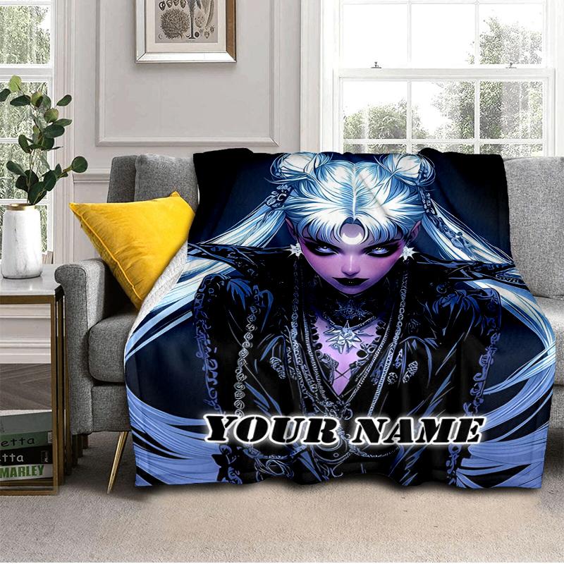 1PC Custom Name Dark Fantasy Portrait Flannel Blanket Versatile,all-season Throw Suitable for the Living Room,bedroom,camping,travel,and Gift
