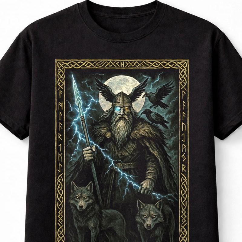 Odin Viking Norse Mythology Raven Wolf Graphic Unisex TShirt